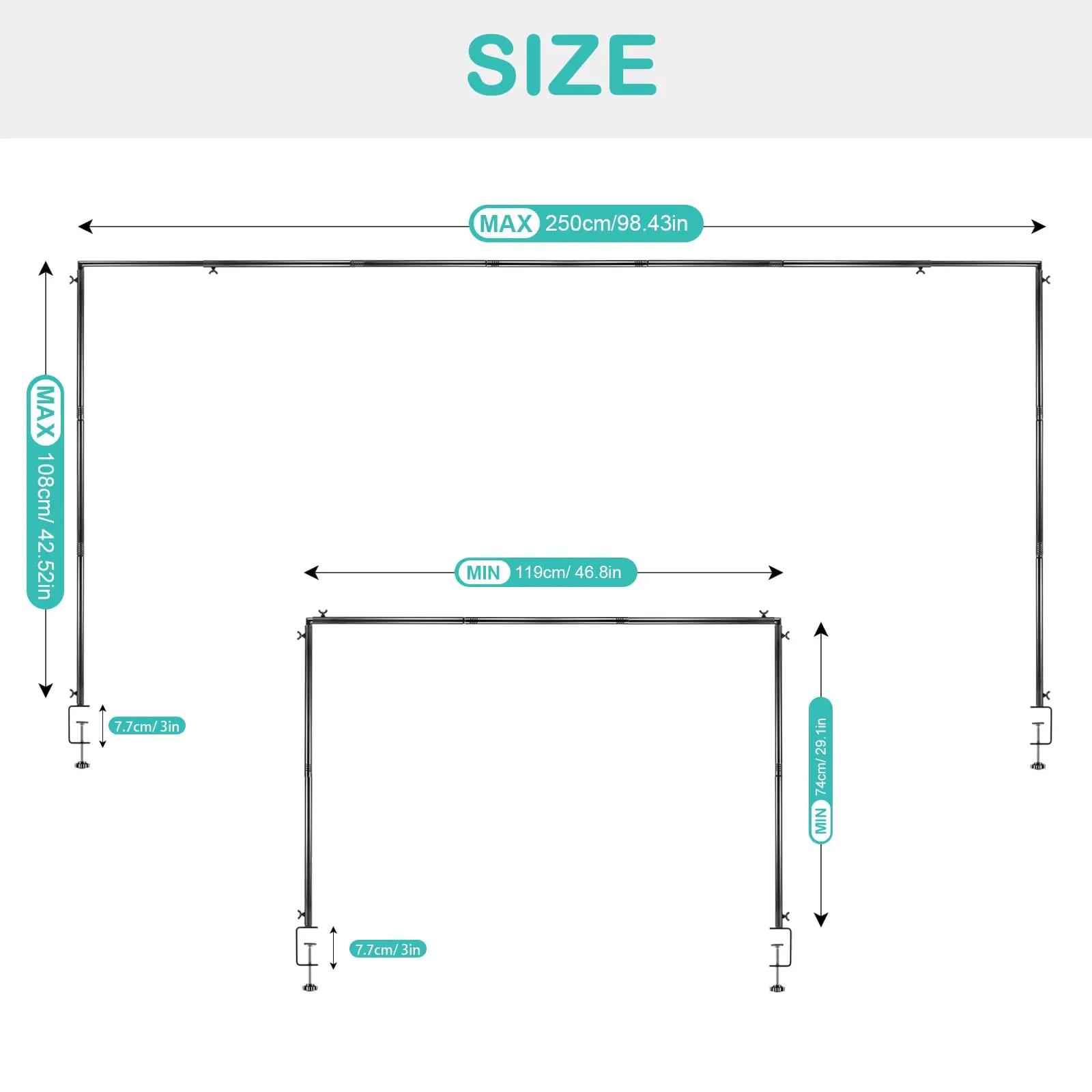 1.2m-2.6m table frame with clamp, gold metal table arch, used for wedding, birthday, party, anniversary decoration