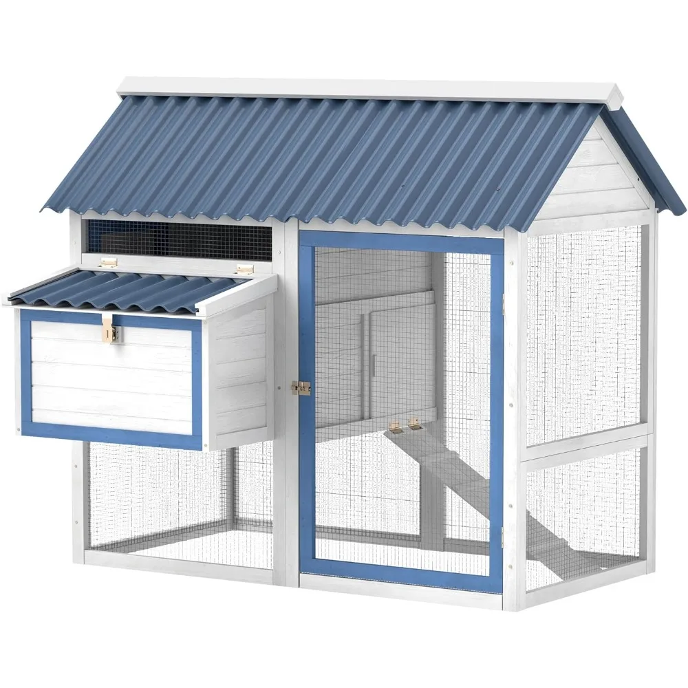 

55.5" Chicken Coop, Wooden Hen House with Run Box, Nesting Box, Removable Tray, Ramp, Outdoor Backyard Poultry Cage for 2-3 Chi