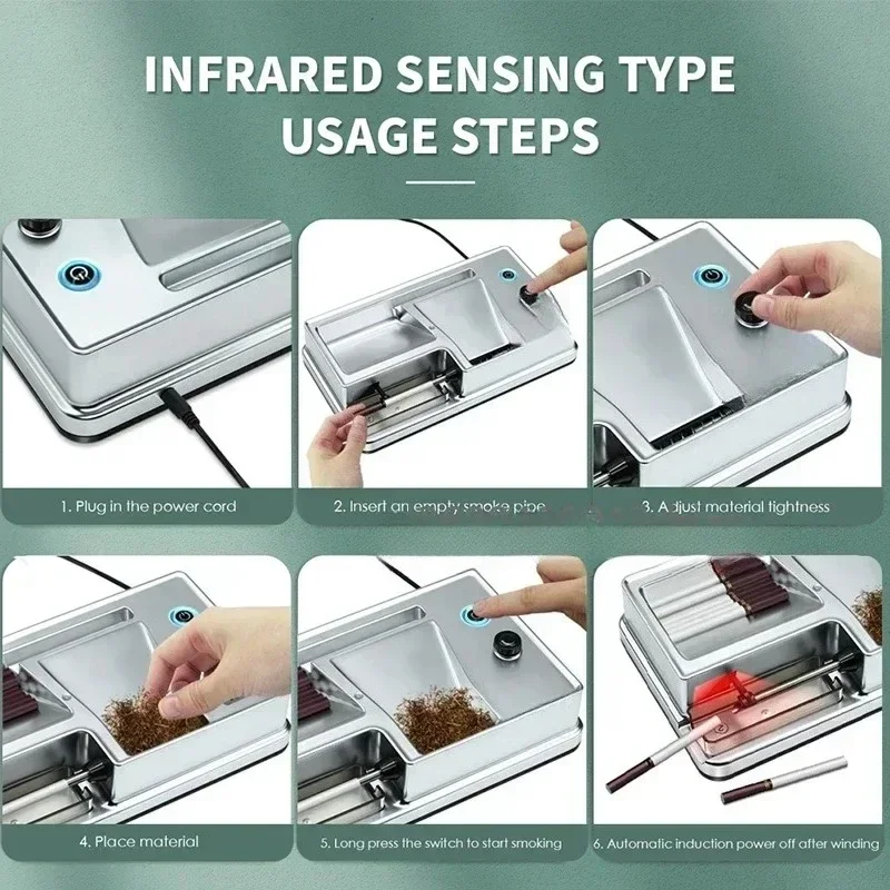 آلة لف السجائر الكهربائية ذات الاستخدام المزدوج مع مستشعر الأشعة تحت الحمراء 6.5 مللي متر 8 مللي متر التلقائي حاقن التبغ صانع اكسسوارات التدخين