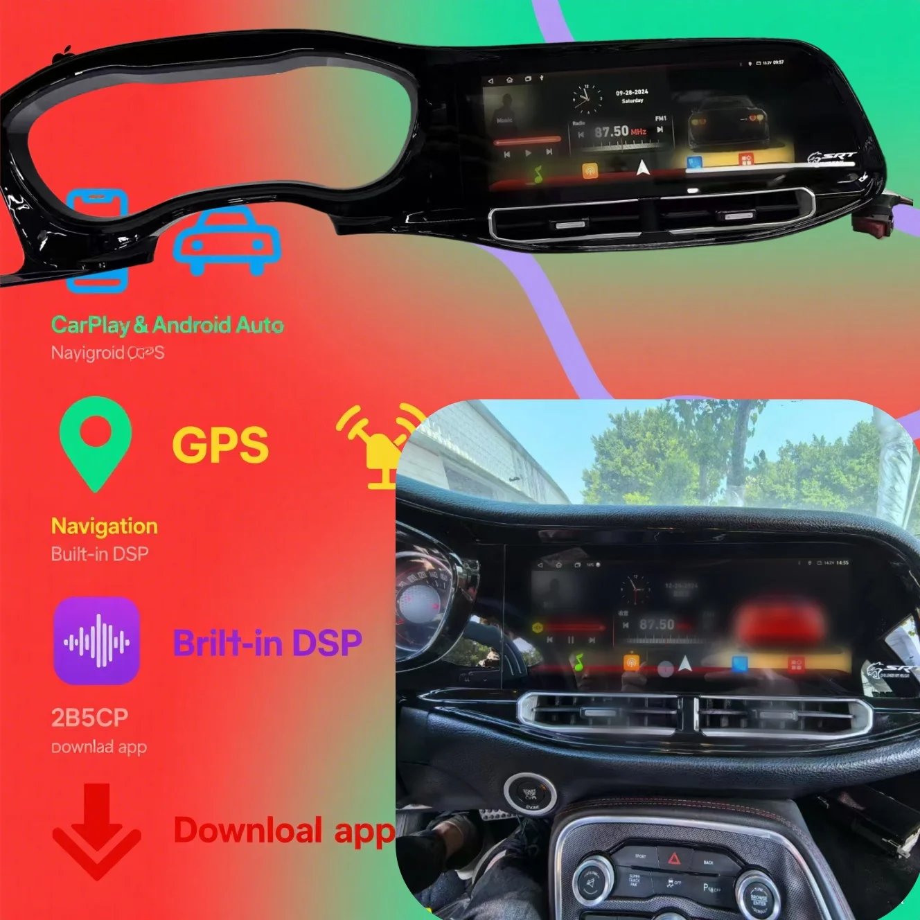 

12.3" Car Radio For Dodge Challenger SRT Hellcat 2010-2024 Navigation Carplay Unit 4G/Multimedia Video Player Stereo Auto GPS