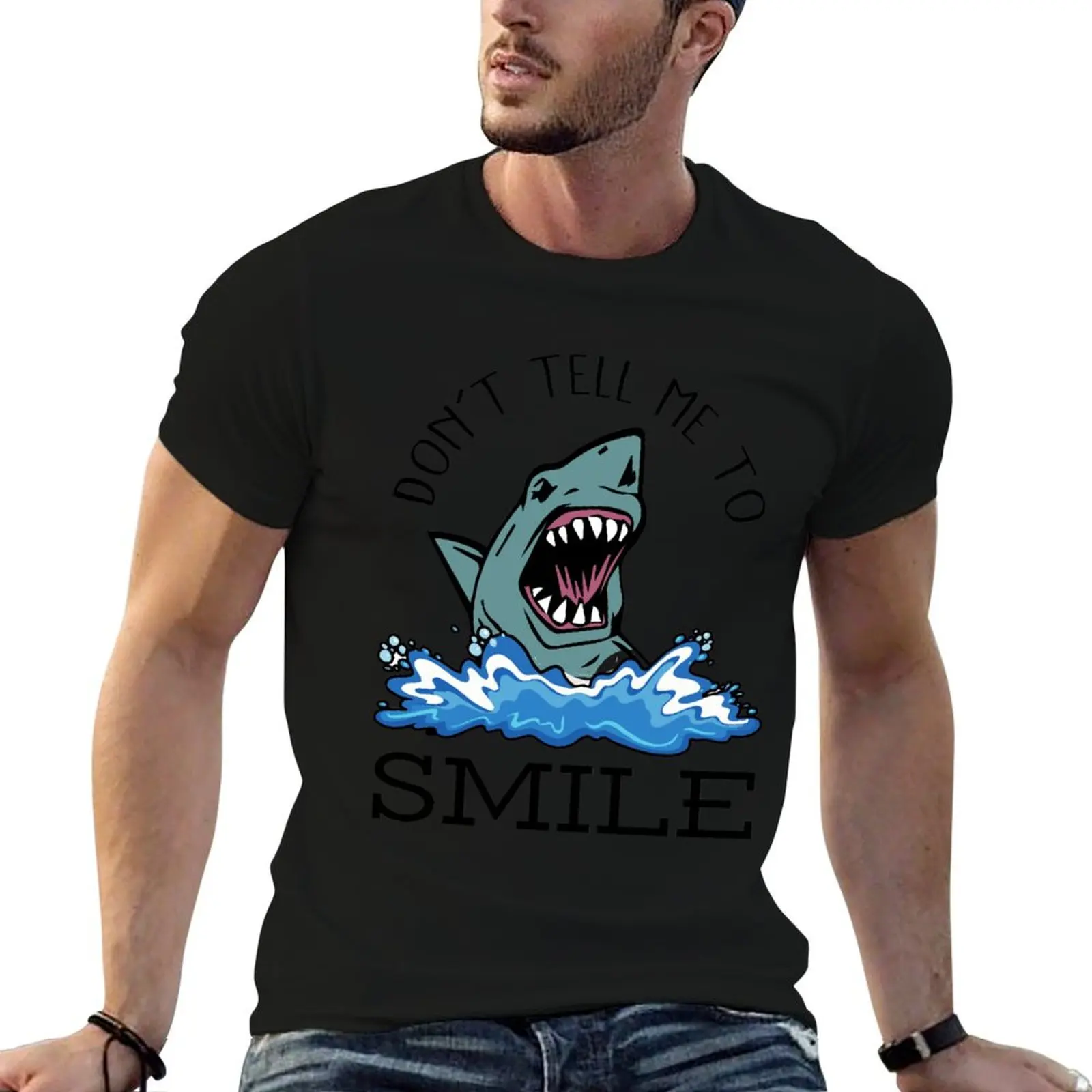 Sharks don't smile T-Shirt kawaii clothes Short sleeve tee oversized t shirts for men