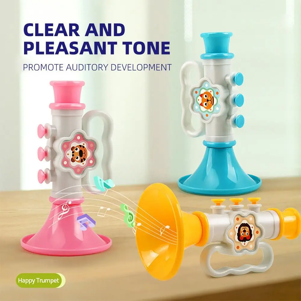 Early Learning Mini Blowing Trumpet With Hanging Rope Speech Enhancement Horn Toys Cartoon Musical Instrument Trumpet Toy Gift