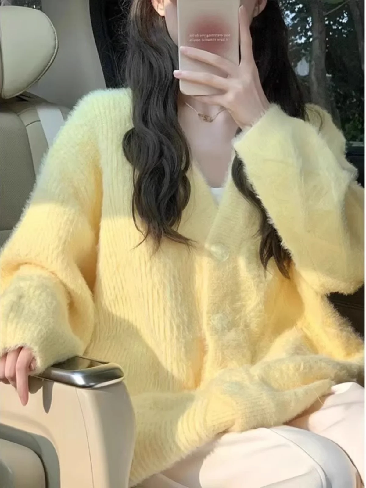 Soft Yellow Knitted V-Neck Cardigan Women\'s Autumn Winter Sweater Jacket Comfortable Korean Style Long Sleeve Regular Fit