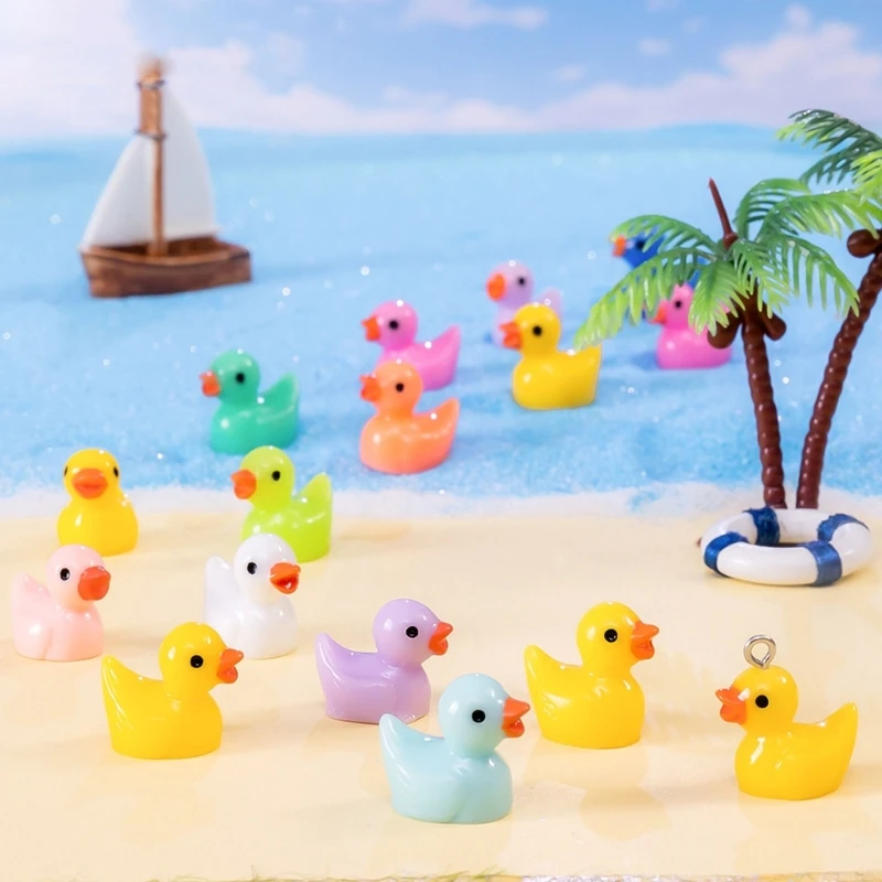 Assorted Miniature Duck Ornaments 100 Pieces Multi Colored Resin Duck Figures for Garden Landscape and Aquarium Decors