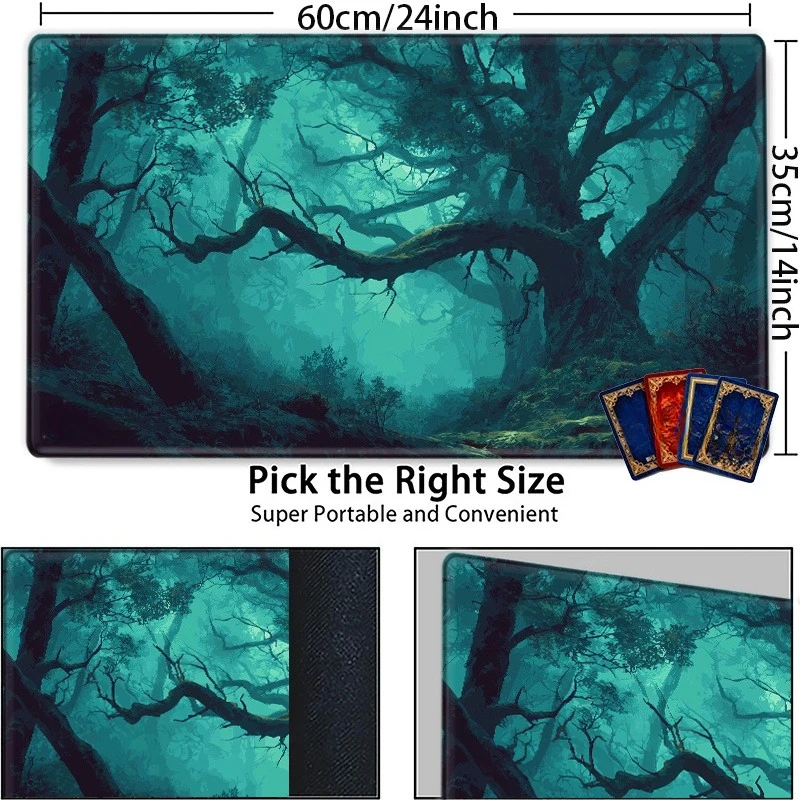 Misty green forest, with a profound and mysterious atmosphere. 14X24 inch CCG and TCG game table mat, perfect for collectible