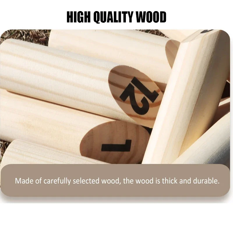 Wooden Finnish Skittles Game Outdoor Lawn Throwing Game Digital Building Blocks Competition Family Friends Party Camping Beach