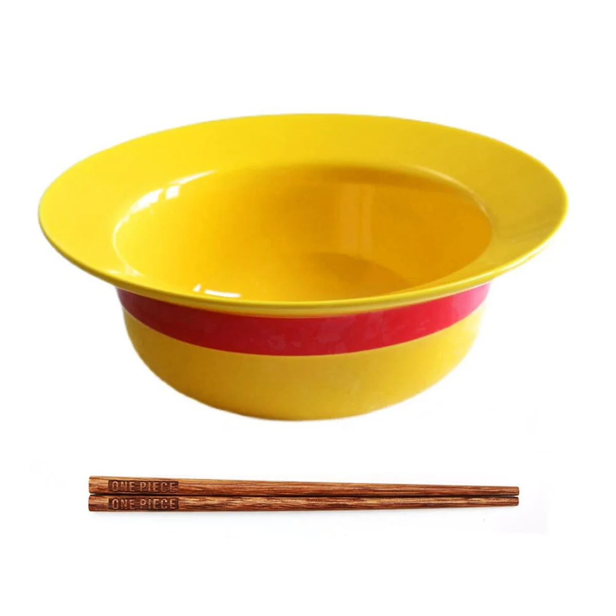 One Piece Straw Hat Bowl Set Straw Hat Ceramic Bowl Engraved One Piece Chopsticks Dishwasher Safe Ceramic Tableware