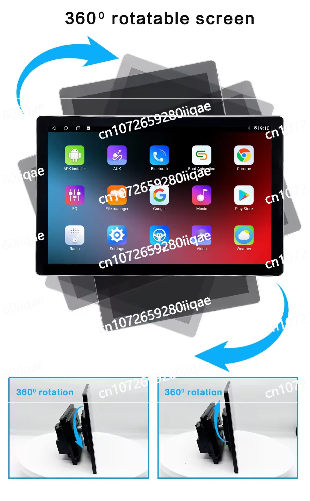 

360 degree rotating shaking head machine 13 inch Android double ingot 1920 * 1200 touch screen car navigation