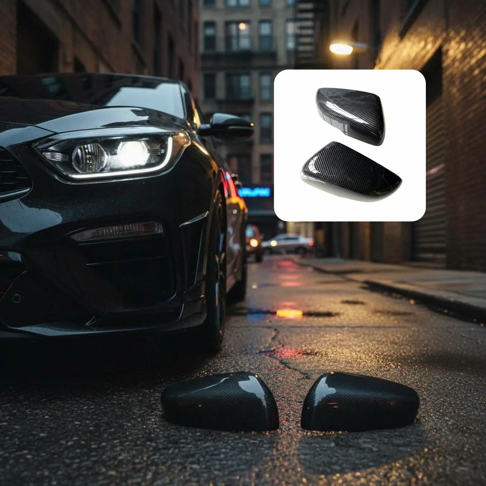 2 Pieces Carbon Fiber Mirror Cover Clip-over Installation Bullhorn Design