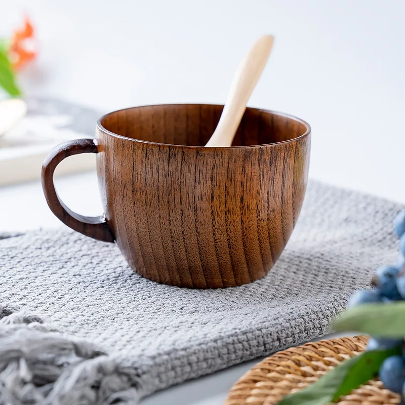 Wooden Cups Handmade Natural Spruce Drinking Wood Cups Beer Coffee Mugs Milk Water Teacup Kitchen Bar Drinkware with Handlebar