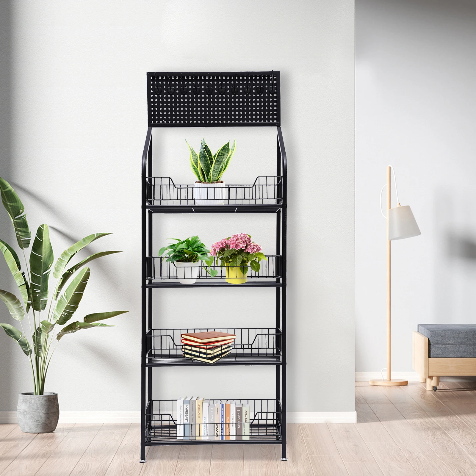 [Retail Display Rack] 4-Tier Metal Stand Storage Shelf - For Fruit Vegetable Snack - Sturdy Ample Space