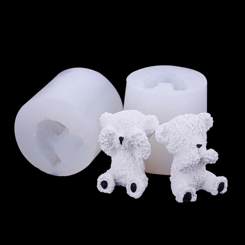 3D Cute Bear Baby DIY Aromatherapy Candle Cover Ears Cover Mouth Bear Decorative Plaster Fragrant Stone Mold Silicon Mould A331