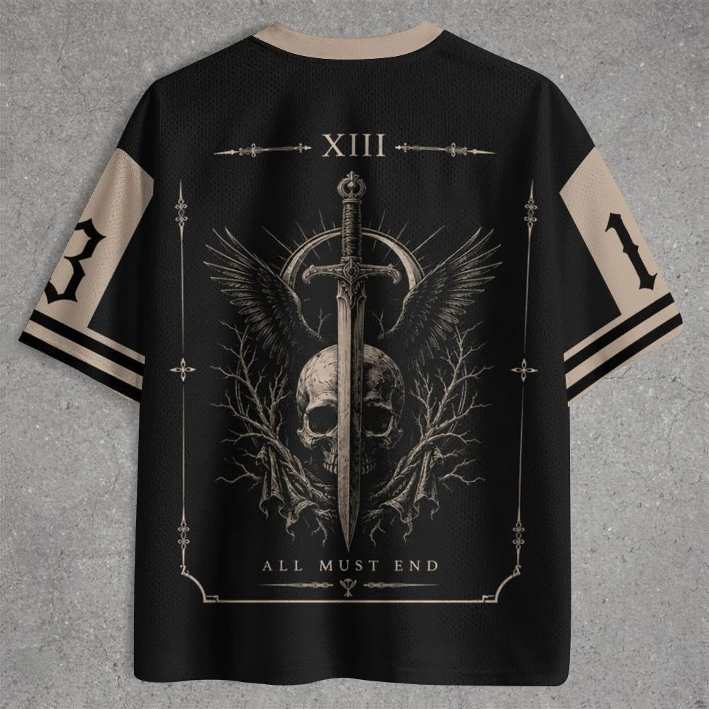 Men Dark Gothic Bird Skull Graphic Jersey T‑Shirt,Tarot XIII Mystical 3D Print V‑Neck Short Sleeve Top, Halloween Streetwear Tee