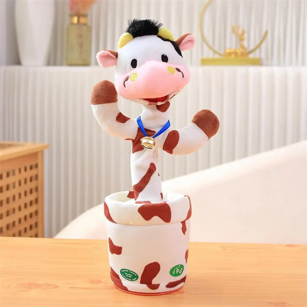 1 Set Creative LED Light-up Plush Dairy Cow Interactive Talking Toy 220mAh Battery Dancing Doll Cartoon Home Decor