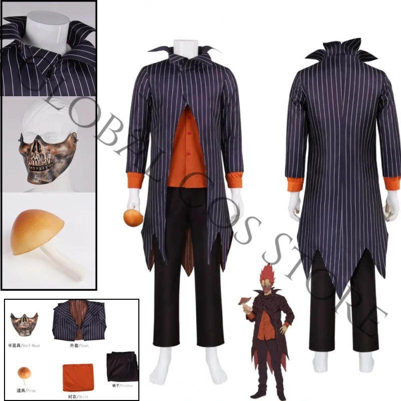 

Dorohedoro Season 2 Cosplay Costume Halloween Themed Outfit with Trench Coat and Black Pant Mask Mushroom Prop Set for Comic Con