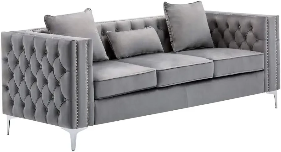 

Lilola Home Lorreto Gray Velvet Sofa, 34"D x 86"W x 30"H