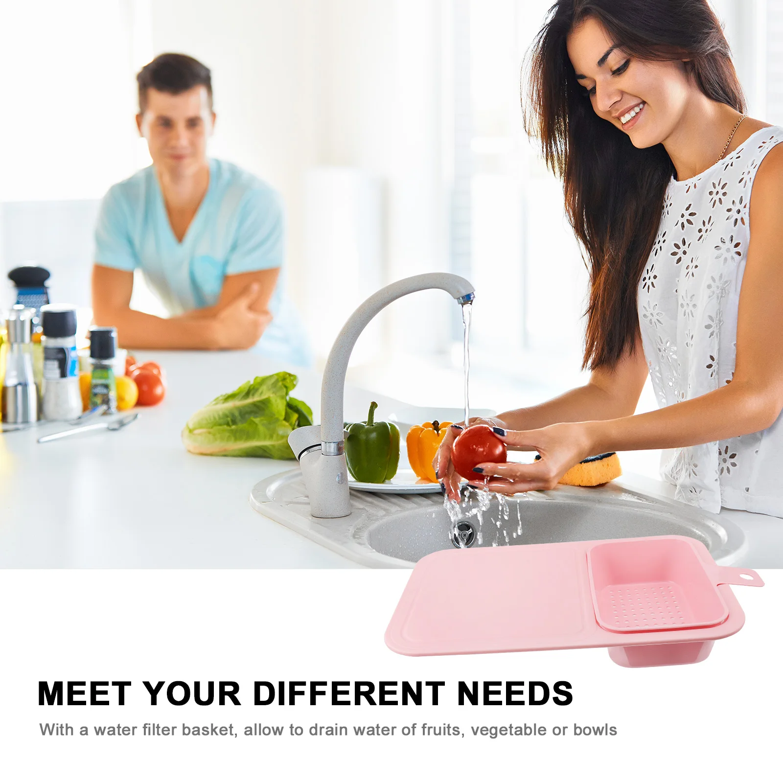 

Kitchen Drain Cutting Board with Filter Plastic Strainer Chopping Board Fruit Vegetable Bowl Non-Slip