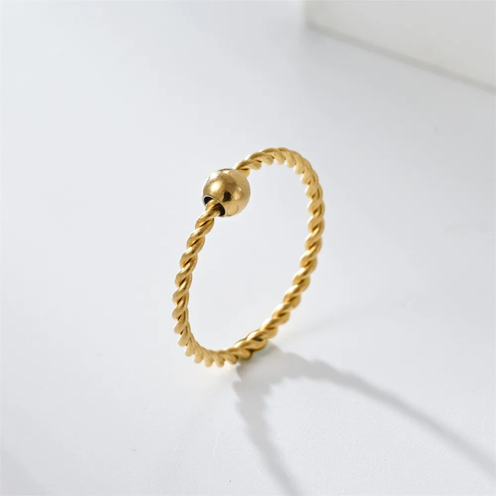 

Gold Color Beads Stainless Steel Anxiety Ring 1.5MM Twist Knuckle Rope Design Fashion Charm Jewelry for Women