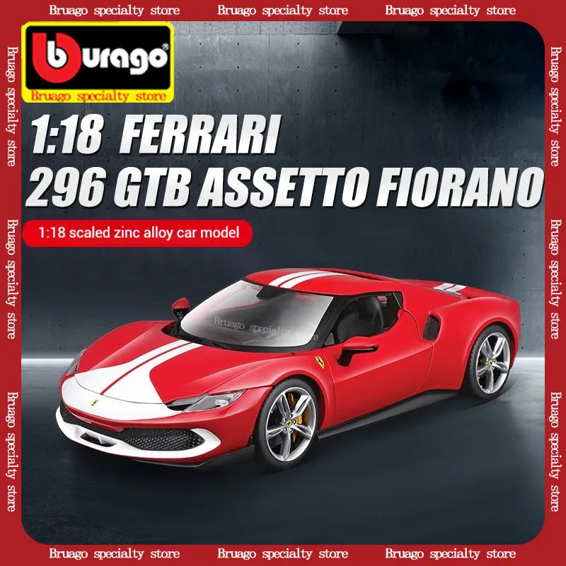 Bruago Ferrari 1:18 296 Gtb Red Silver Cool Sports Car Model Collection Die Casting Alloy Car Decoration Boys Car Toy Gift