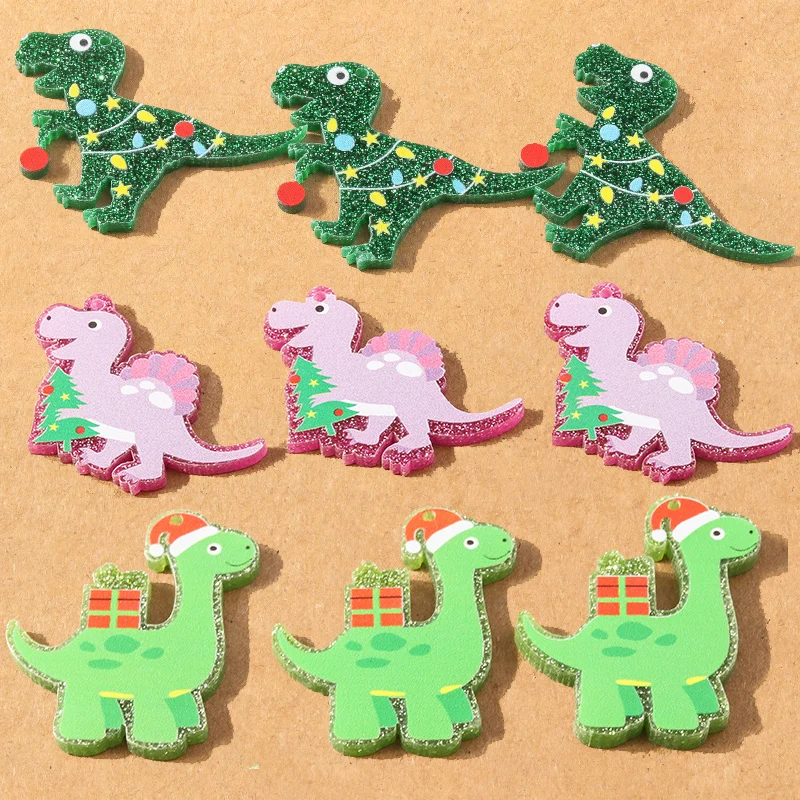 5 pcs Cute Resin Cartoon Christmas Dinosaur Charms Pendants for Jewelry Making DIY Necklace Bracelet Earrings Accessories