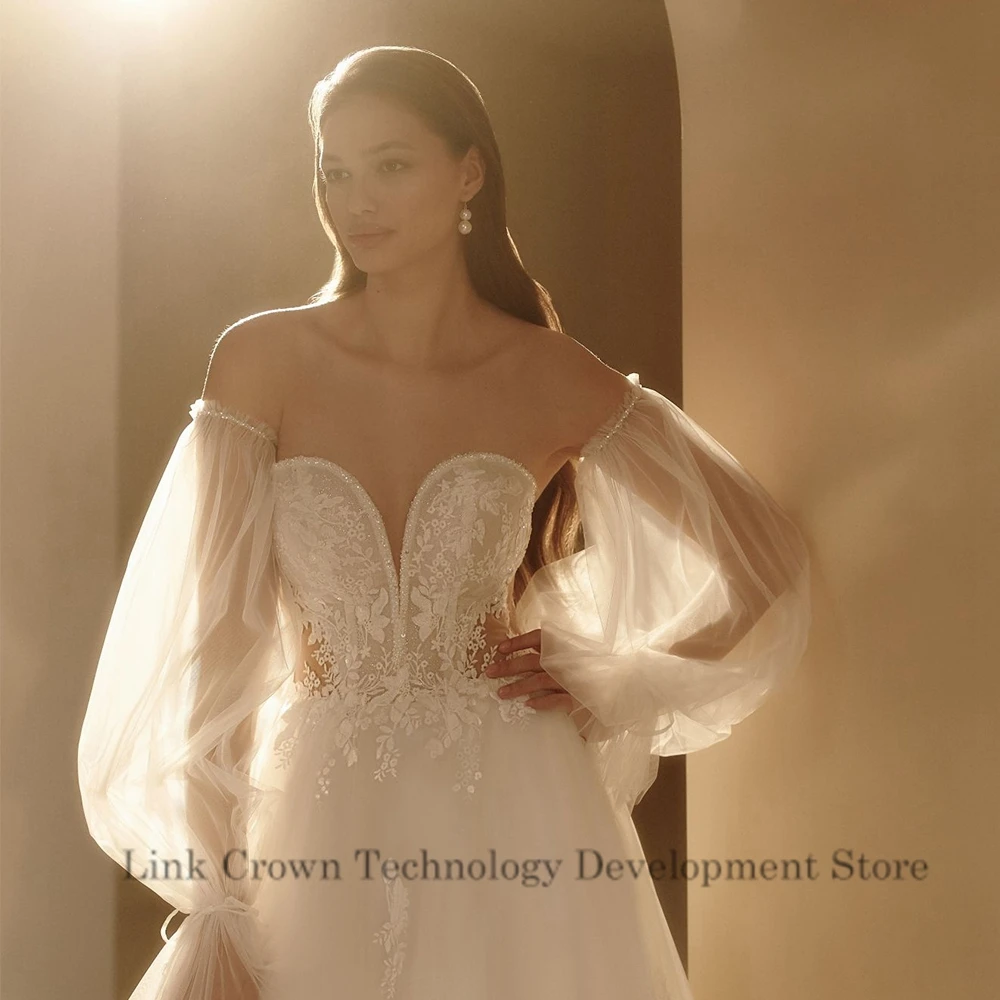 Ivory-vestidos De Novia sin tirantes con encaje y hombros descubiertos para mujer, Vestido De Novia De tul suave con hombros descubiertos, novedad De 2024