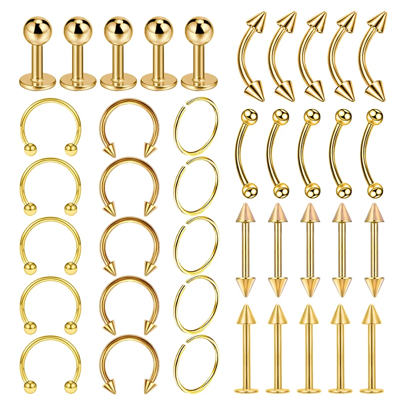 NONE 40 Pieces Surgical Steel Body Piercing Set Multicolor 4