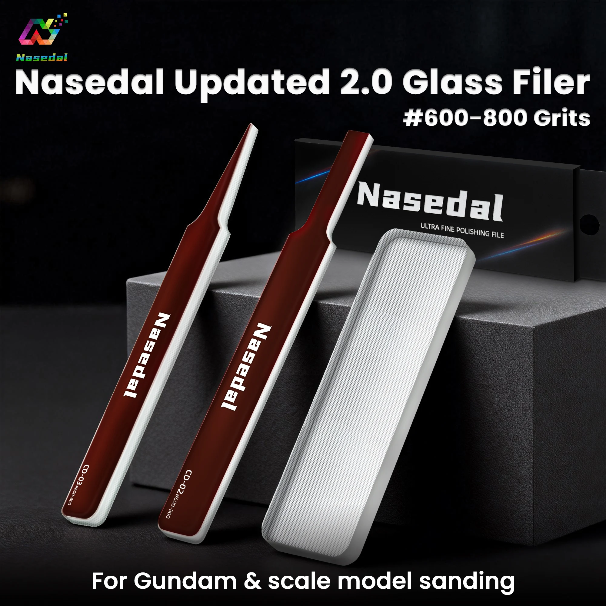 Nasedal #600-#800 Upgraded 2.0 Washable Glass File for Gunpla Model DIY Nub Mirror Polishing Small Flat Surface Sanding Tools