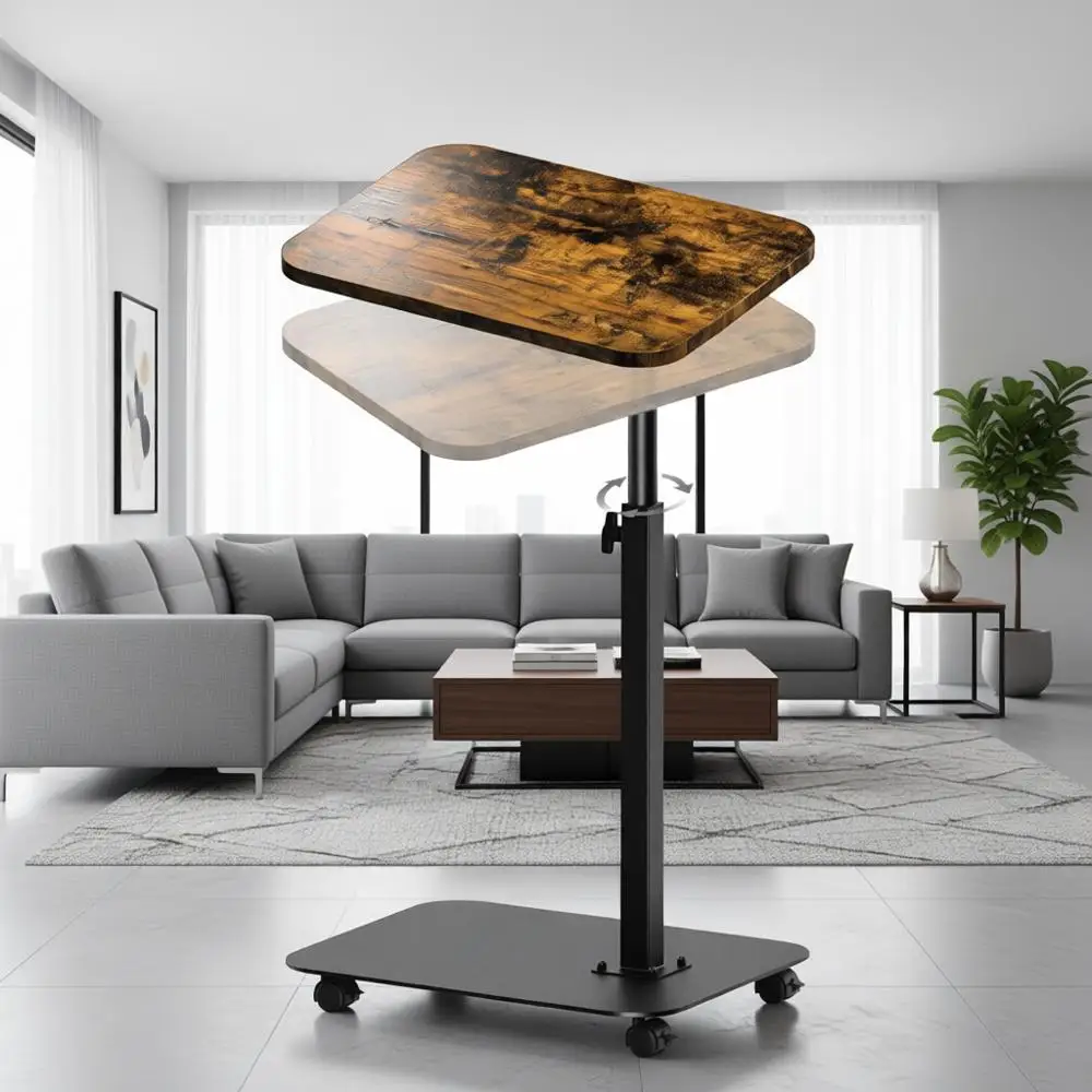 

Adjustable Height Swivel Metal TV Tray Table for Couch, Living Room, and Bedroom Use