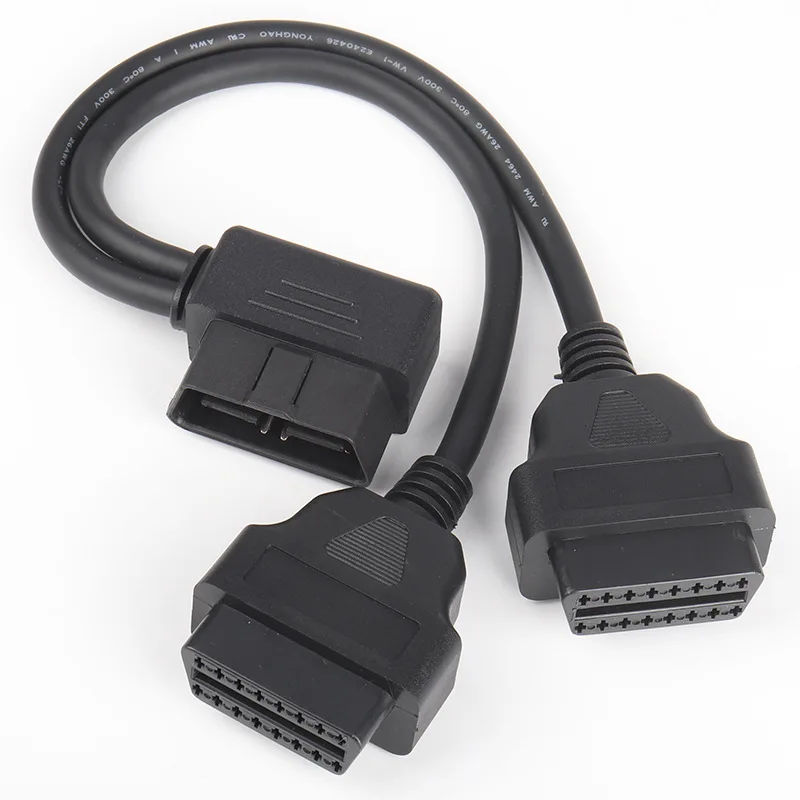 2 in 1 OBD2 Extension Cable 16pin Splitter Male to Dual Female Y OBD OBDII Cable 30CM 1 Male to 2 Female Interface