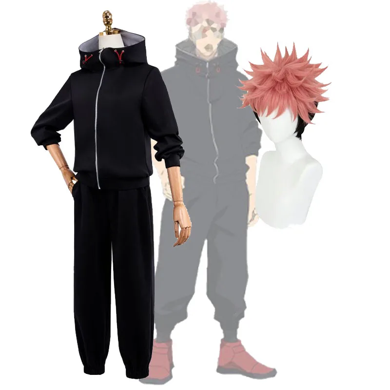 

2025 аниме Итадори Юджи Косплей Костюм и парики Дзюдзюцу Кайсен: Итадори Пальто Брюки Хэллоуин Ролевая форма Комплект мужского размера