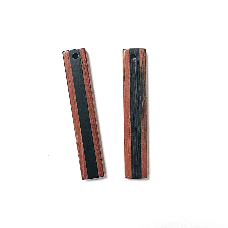 4pcs 46mm Splice Resin Wood Rectangle Stick Charms Vintage Art Pendant For Earring Necklace Keychain Jewelry Make