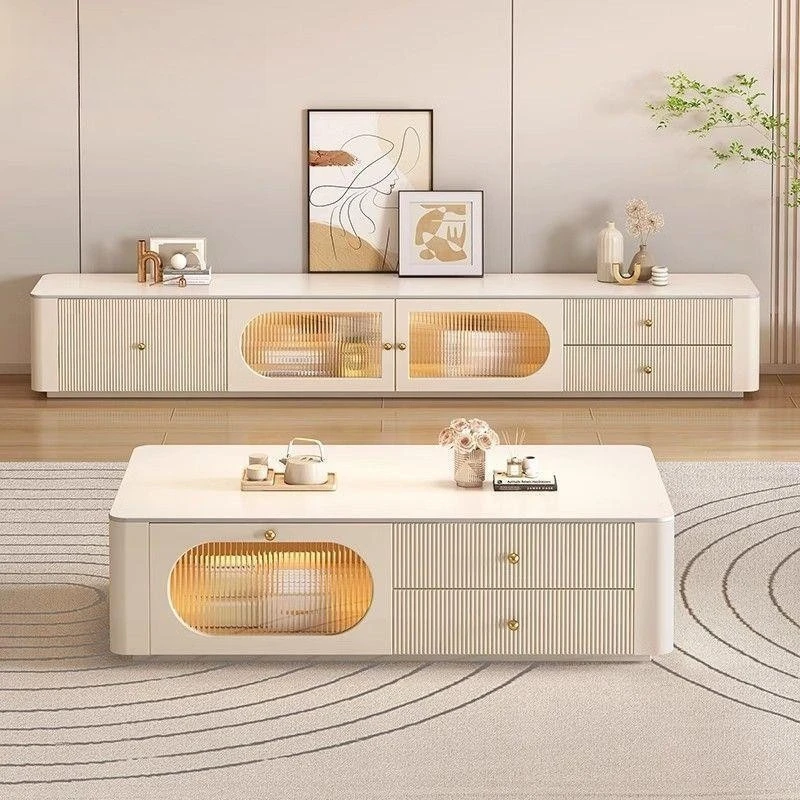 Cream wind coffee table TV cabinet combination living room new household small apartment rock panel TV cabinet