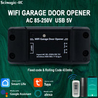 AC DC 7-32V 220V Tuya WiFi Garage Door Opener and 433MHz Rolling / Fixed Code RF Remote Control Work Together With Door Sensor