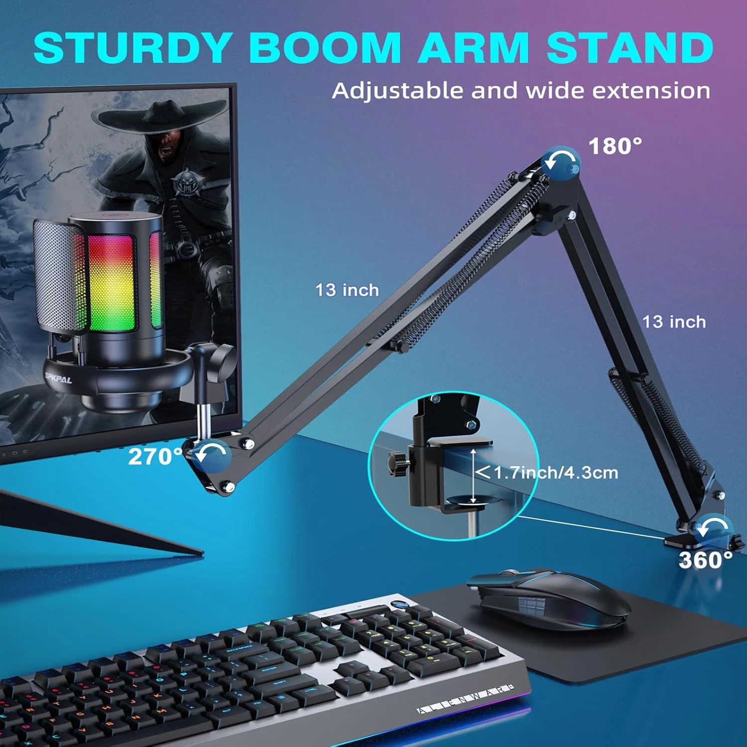 

Gaming USB Microphone,Noise Cancellation Condenser mic,RGB Microphone with Mute,Gain,Monitoring,Boom Arm,Pop Filter for Phone,PC