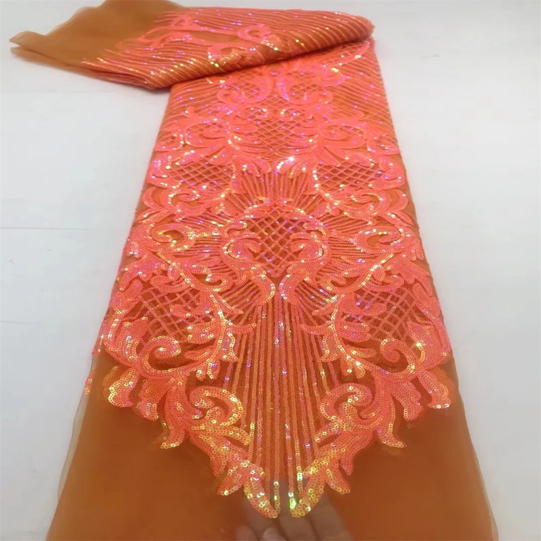 French Sequins Net Lace Fabric 2025 High Quality African Lace Embroidered Nigerian Tulle Lace 5 Yards For Sewing Party Dresses image 3