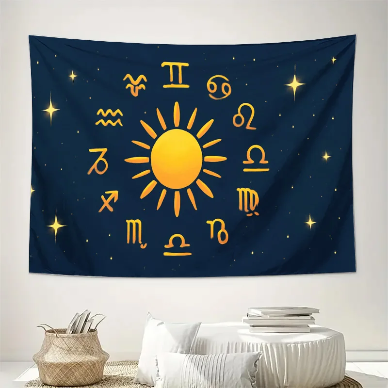 Astrology Zodiac Constellation Starry Night Galaxy Wall Tapestry Boho Celestial Room Decor Print
