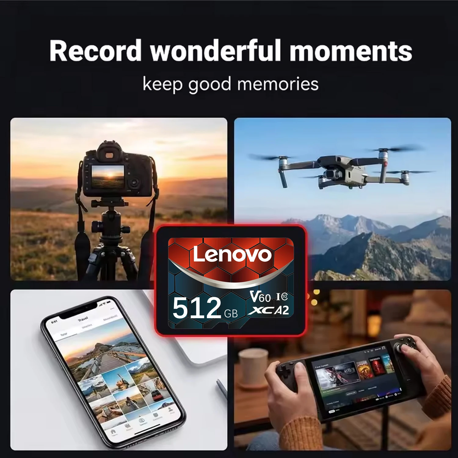 Lenovo Memory Card Class10 High Speed V60 U3 TF Flash Card For DJI Mavic Drone GoPro Camera With Adapter 64GB 128GB 256GB 512GB view 3