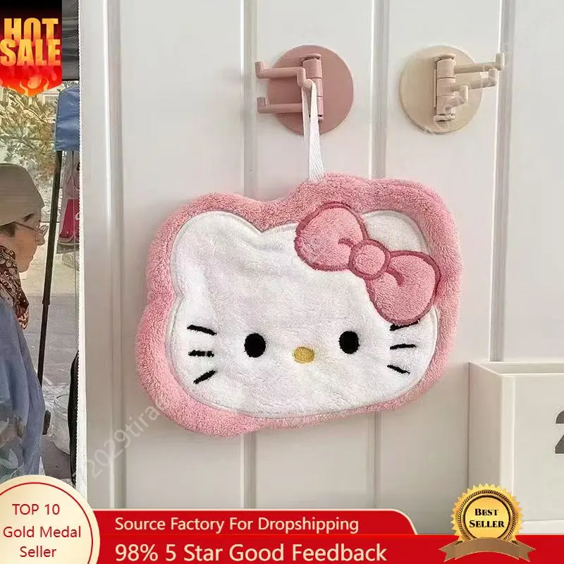 Hello Kitty Cute Pink Hand Wipes Home Bathroom Towels Double-Layer Thickened Soft Coral Fleece Hand Towel Cos Accessories