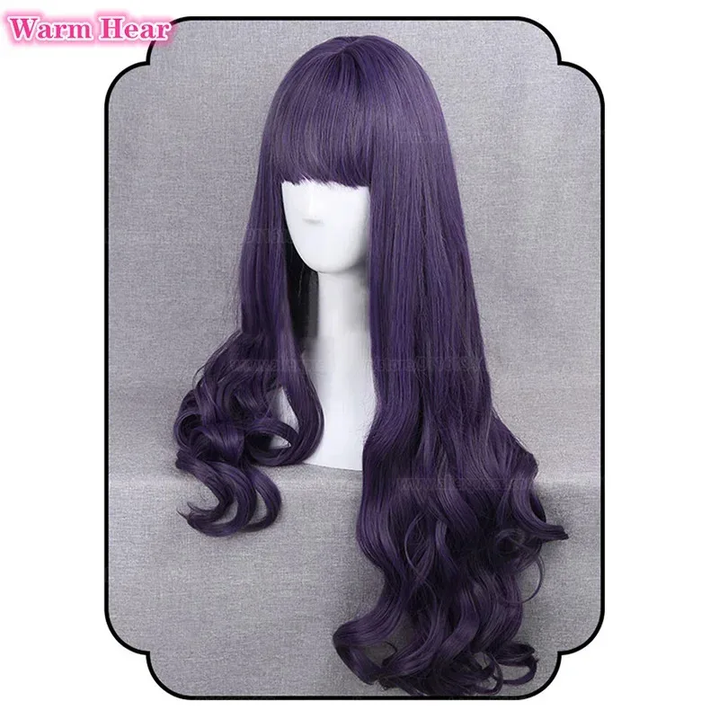 Anime Card Captor Sakura Tomoyo Daidouji Cosplay Wig 80cm Long Dark Gray Purple Curly Heat Resistant Woman Party Wigs   Wig Cap