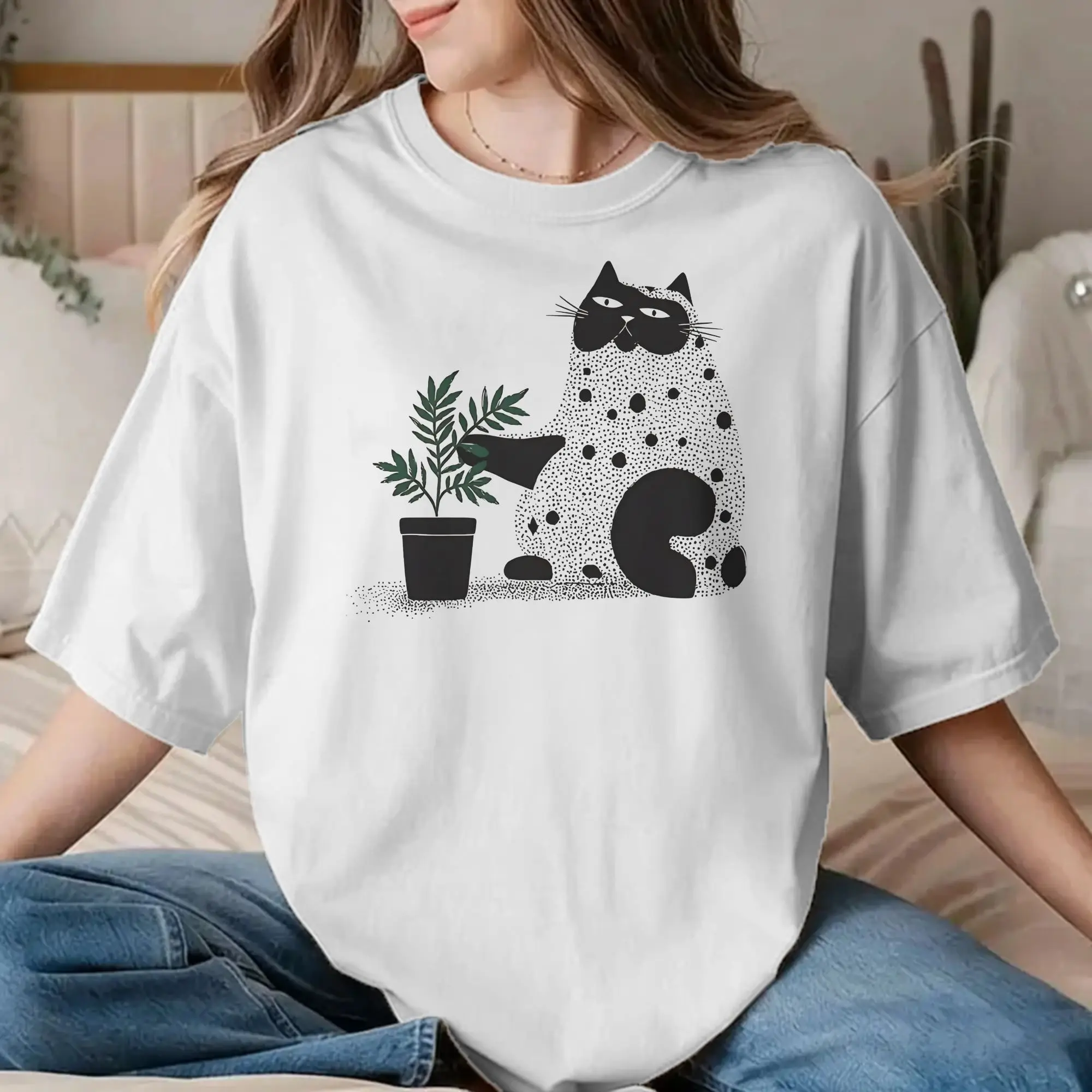 Men Women's T-Shirts Yayoi Kusama Cat Polka Dot Hipster 100% Cotton Tee Shirt Short Sleeve  T Shirts Crewneck Clothes Gift Idea