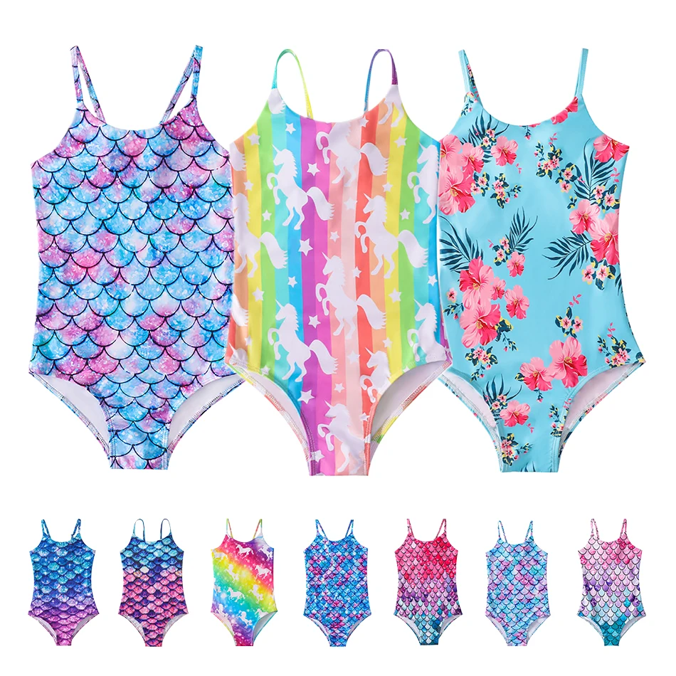 

Children's Mermaid Suspender Swimsuit Water Sports Beach Vacation Girl Quick Drying Swimsuit Children's Clothing New 3-10Y