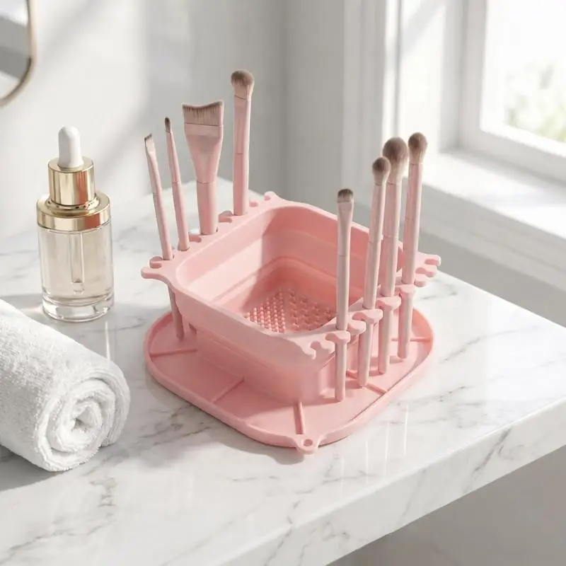 Folding Silicone Paint Brush Cleaner Cup With Drying Rack For Indoor And Outdoor 