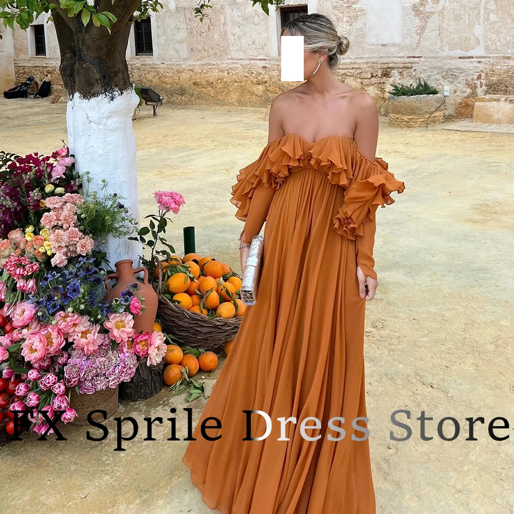 Sexy Strapless Chiffon Ruffles Evening Dress Plus Size Dresses For Occasions Off the Shoulder Straight Solid Color Short Sleeves