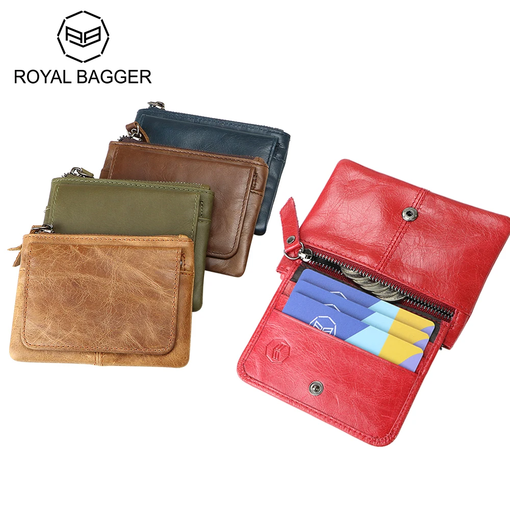 Royal Bagger Retro Unisex Short Wallets, Leather Credit Card Holder, Perfect Solid Color Flap Coin Purse for Daily Use 1686