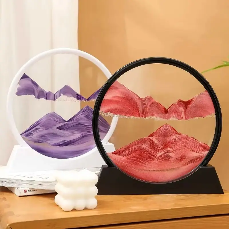 

7/12 Inch 3D Moving Sand Art Picture Hourglass Round Handmade Glass Deep Sea Sandscape Craft Quicksand Sandglass Home Decor Gift