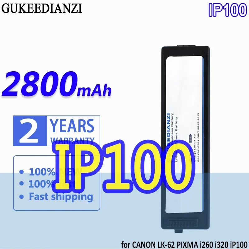 

High Capacity GUKEEDIANZI Battery 2800mAh for Canon LK-62 PIXMA i260 i320 iP100 min 2446B003 K30274 LB-60 QK1-2505-DB01-05