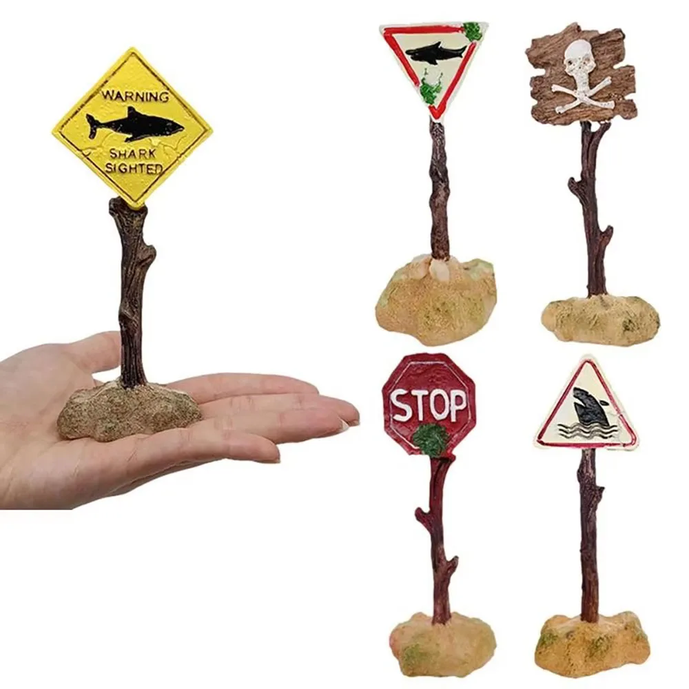 Resin Aquarium Decoration Ornaments Artificial Shark Warning Sign Landscaping Accessories for Fish Tank Aquarium Background