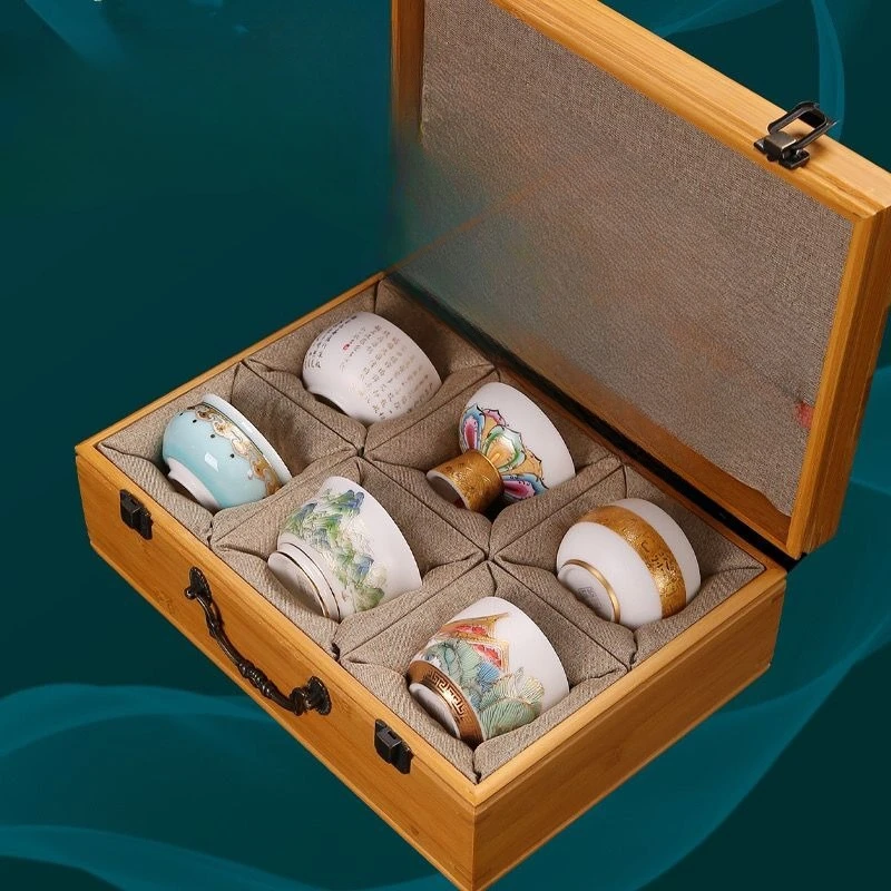 Mid-Autumn Festival gift 6 packs suet jade teacups personal special high-end cup set high-end