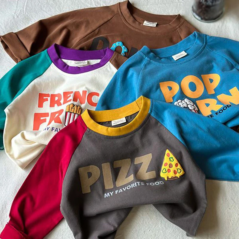 0-13Y Summer Kids Boys Girls Long Sleeve Tees Teenagers Cute Cotton Bottom Baby Clothing Children T-Shirt Cartoon Pattern Tops