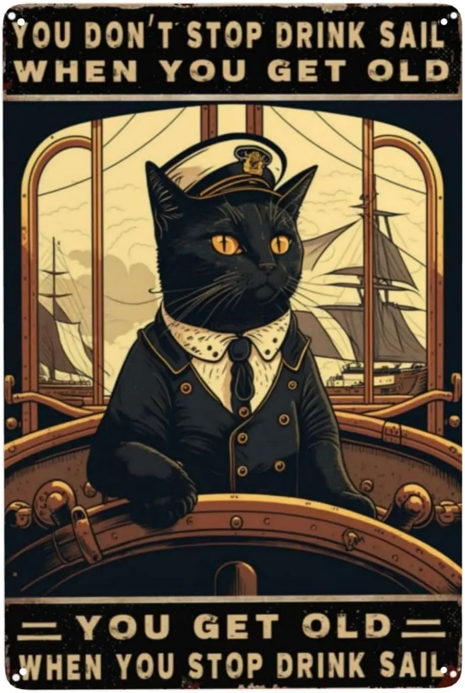 ZHIQUN Sailor Cat Metal Sign - 8x12 Inch Vintage Navy Wall Art - Retro Captain Hat Design for Office Appreciation Decor Nau sign